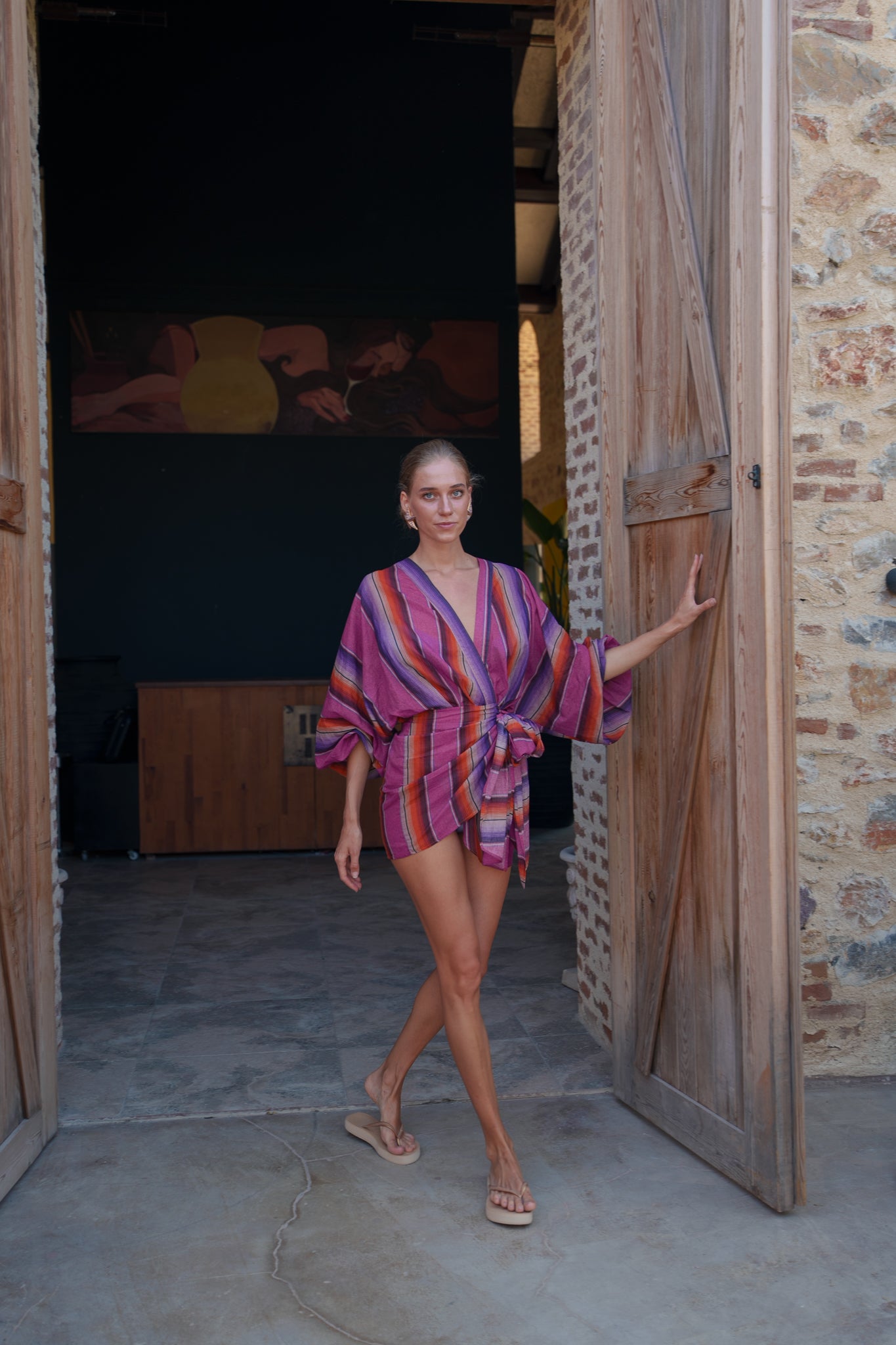 Suzy wrap dress - Fuchsia orange stripe