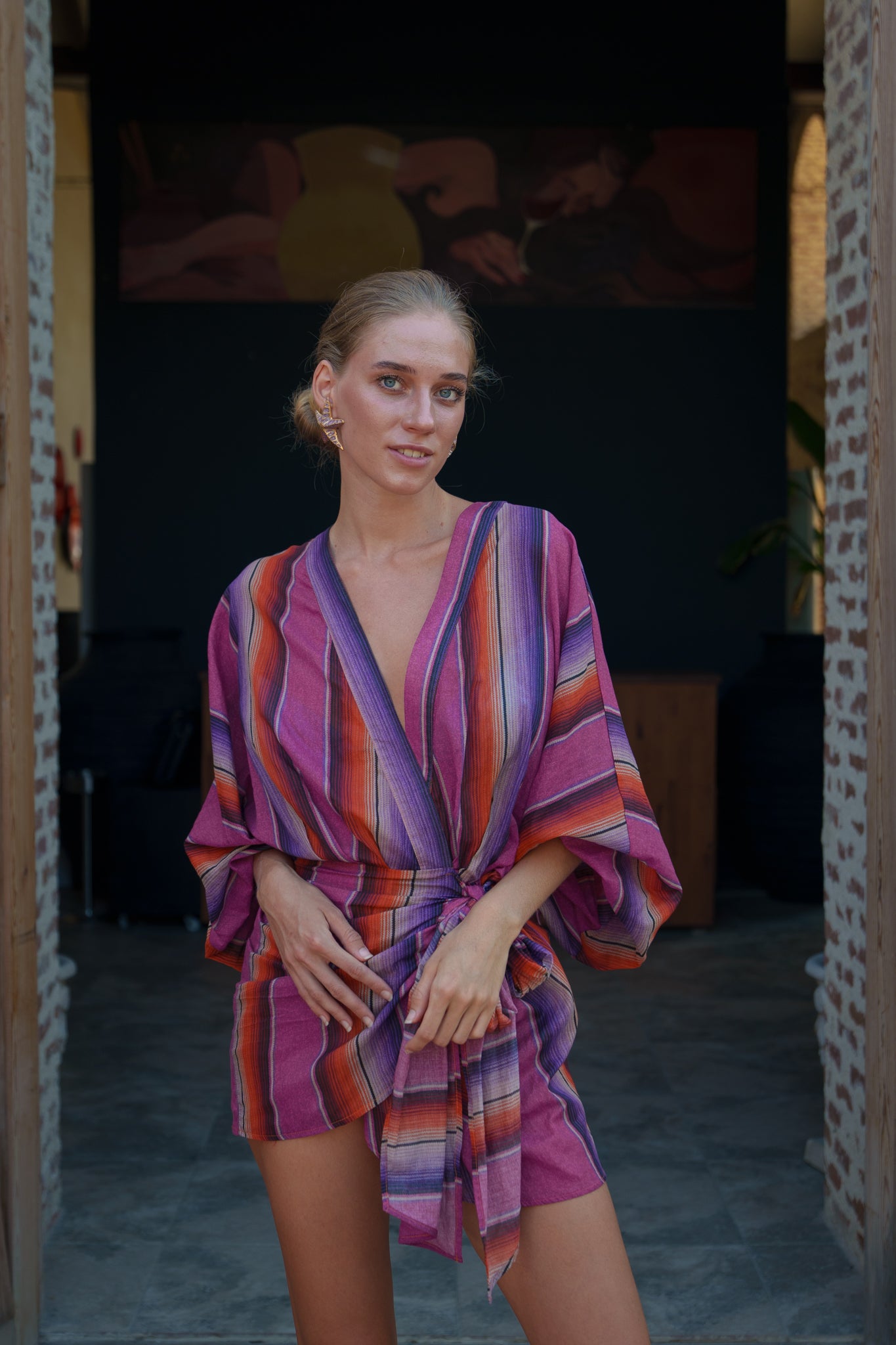 Suzy wrap dress - Fuchsia orange stripe