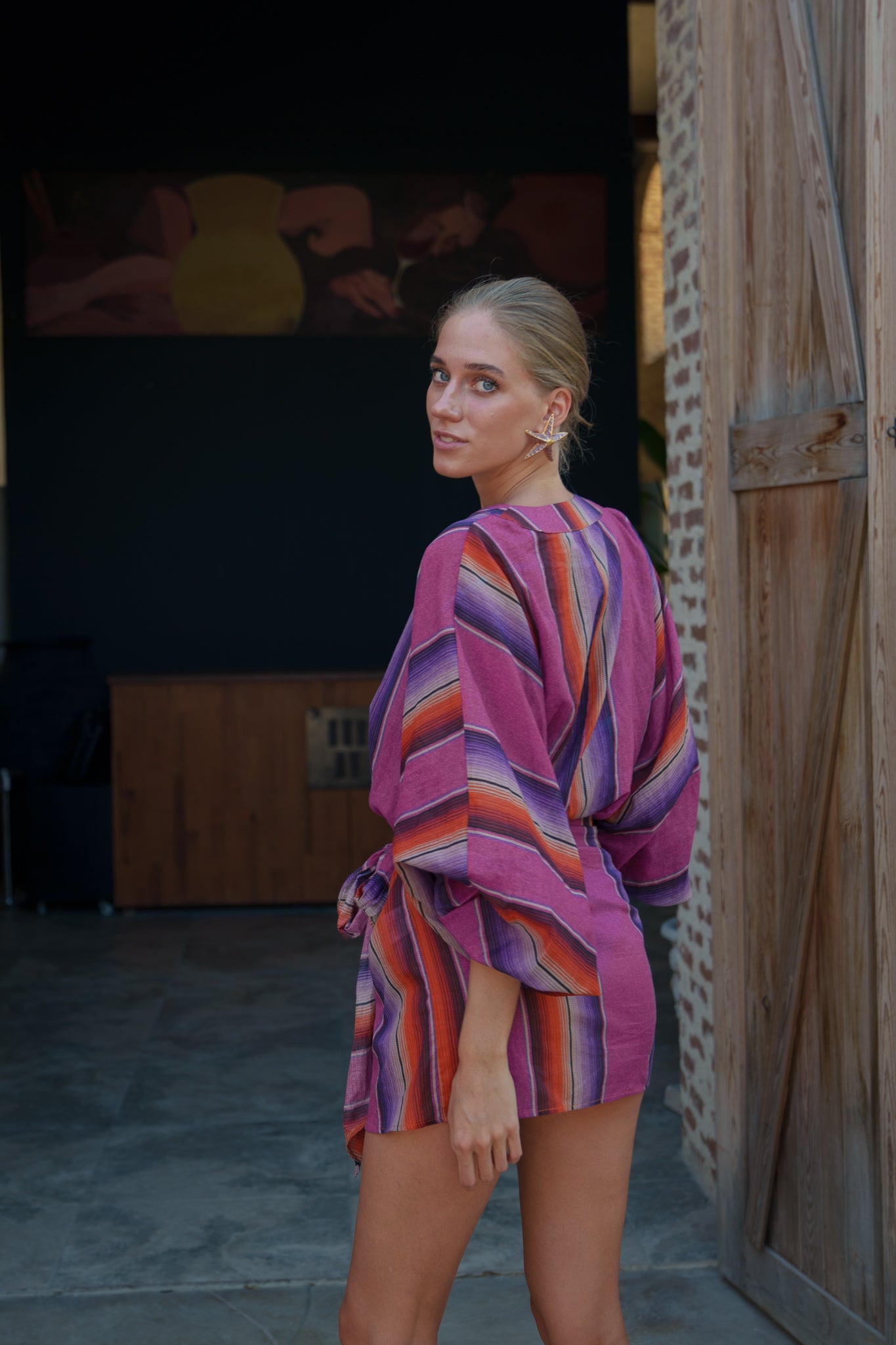 Suzy wrap dress - Fuchsia orange stripe