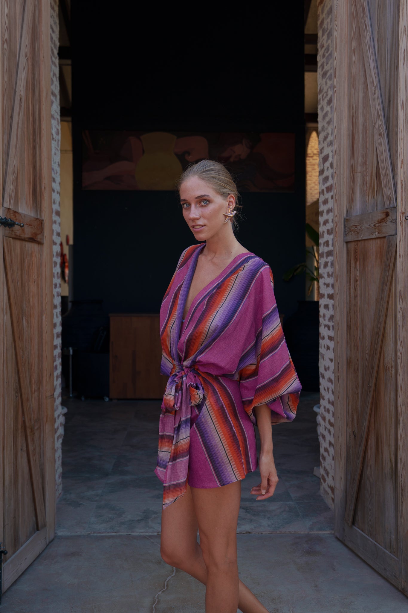 Suzy wrap dress - Fuchsia orange stripe