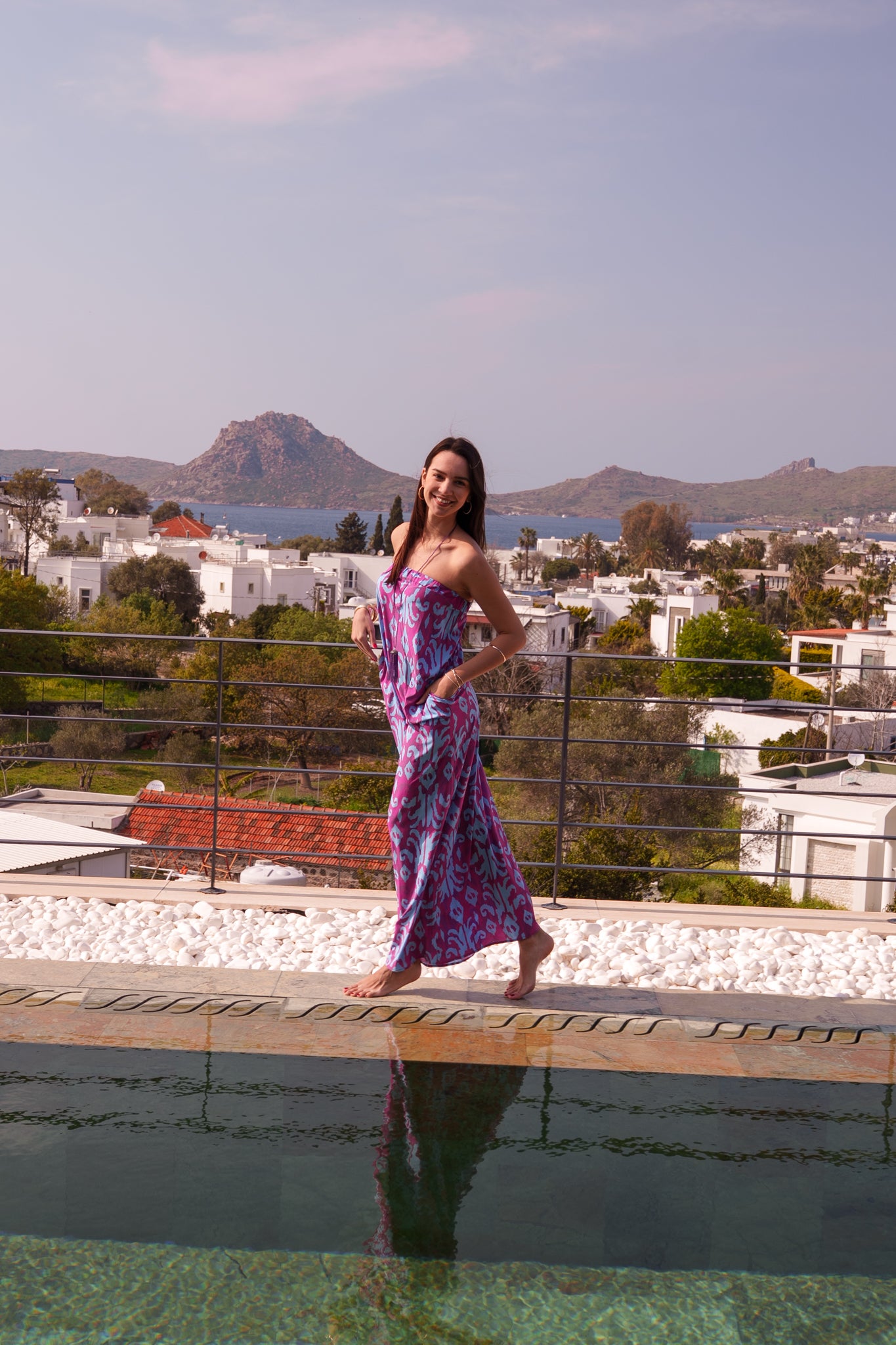 Maya dress - Burgundy blue ikat