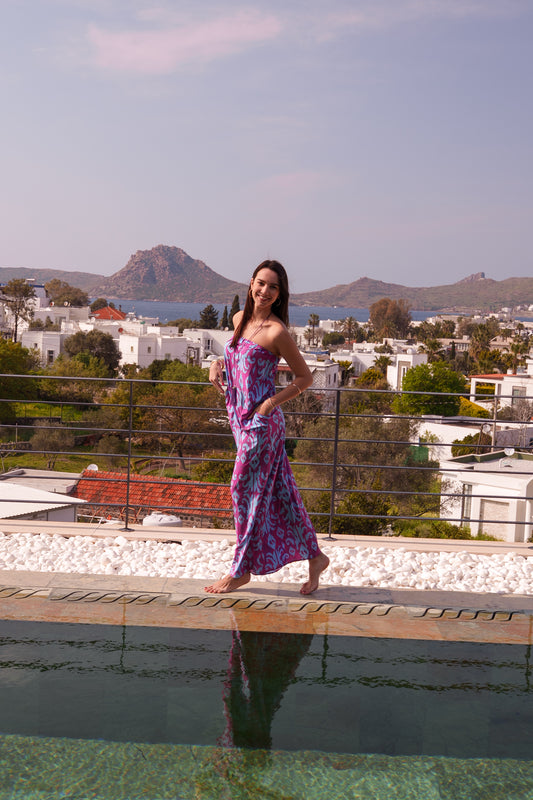 Maya dress - Burgundy blue ikat