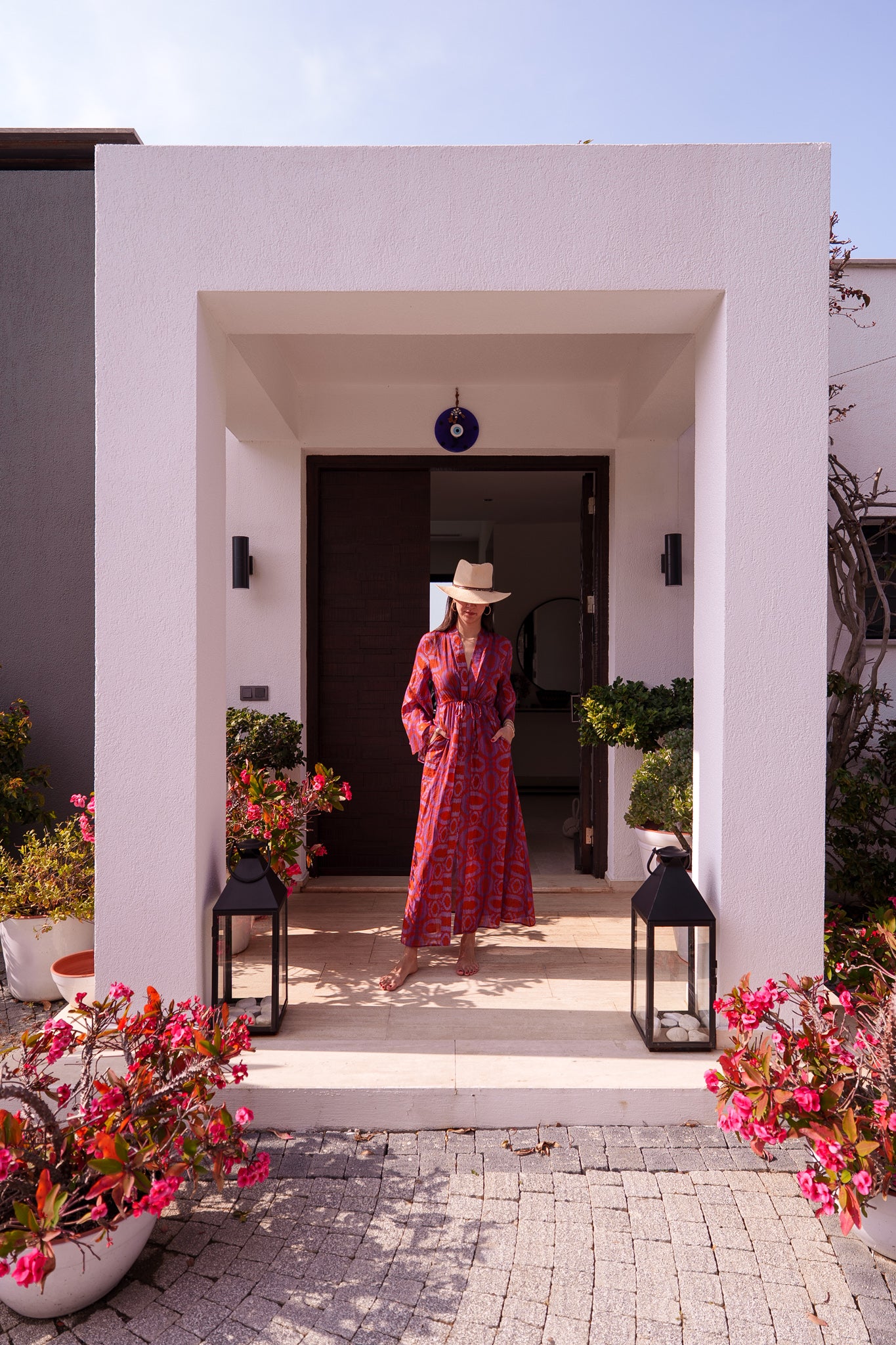 Mila kaftan - Orange purple embroidery