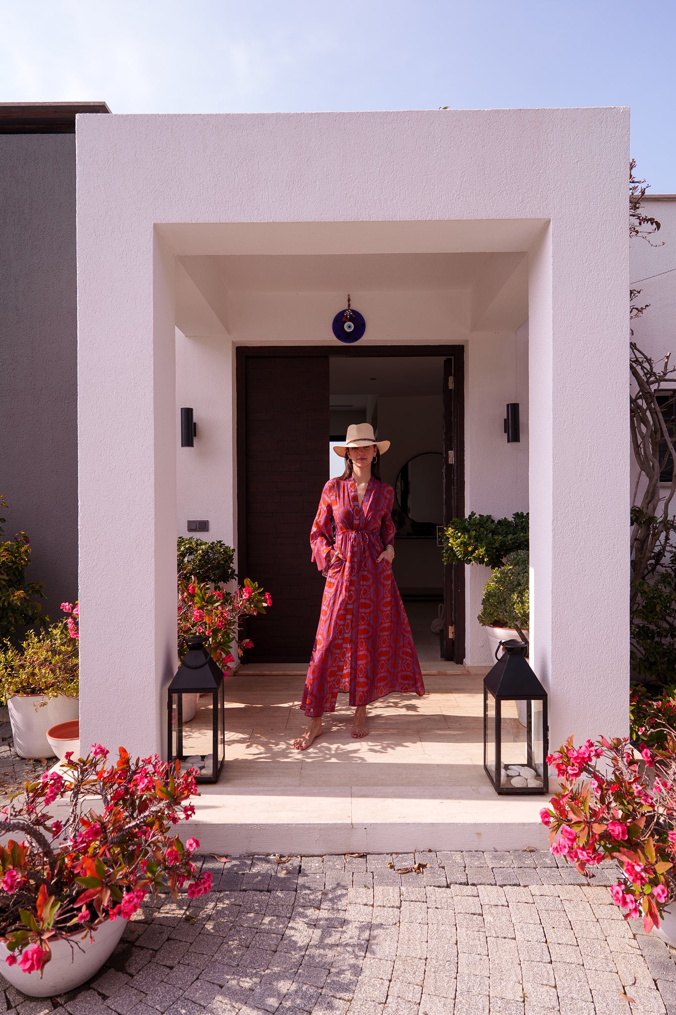 Mila kaftan - Orange purple embroidery