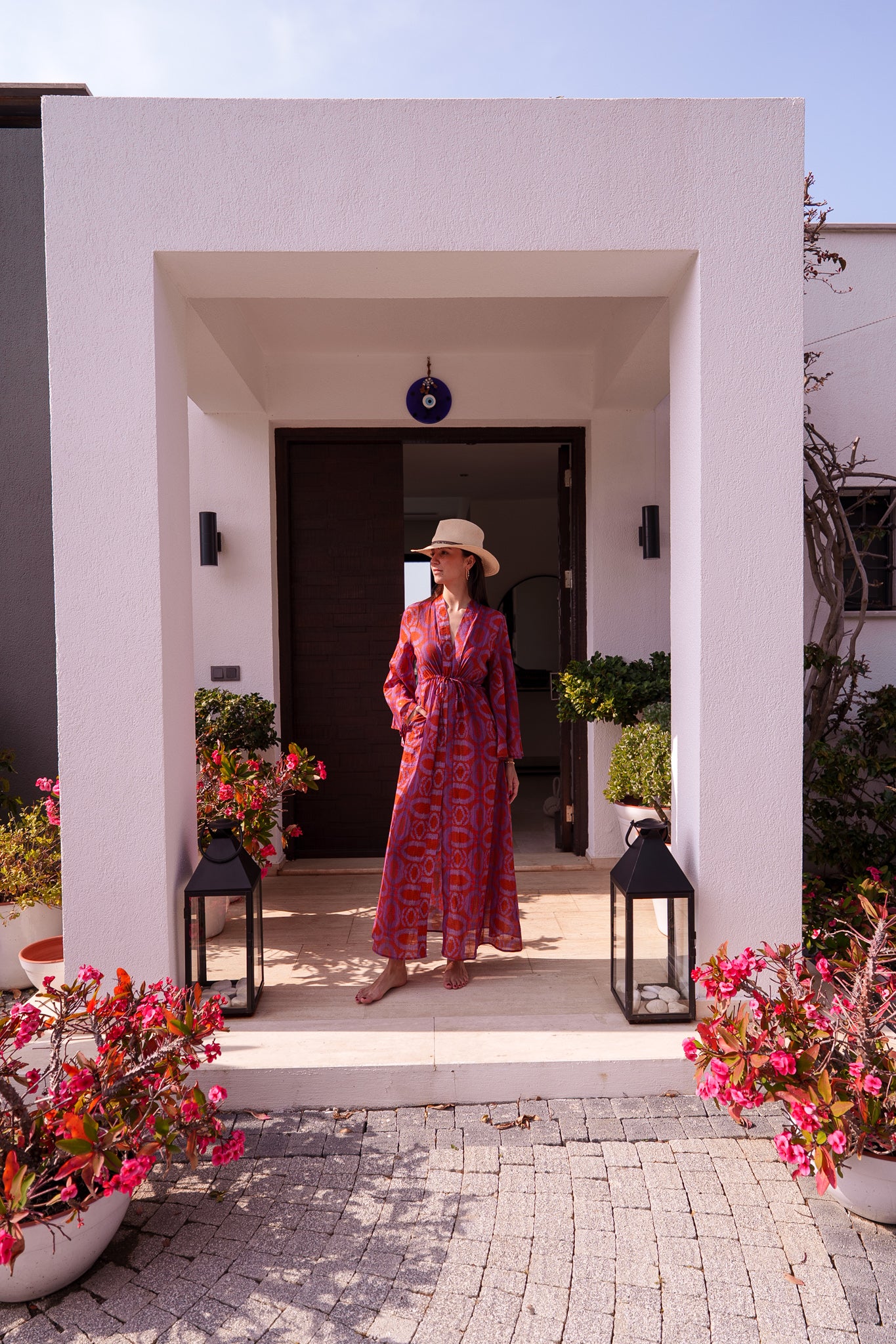 Mila kaftan - Orange purple embroidery