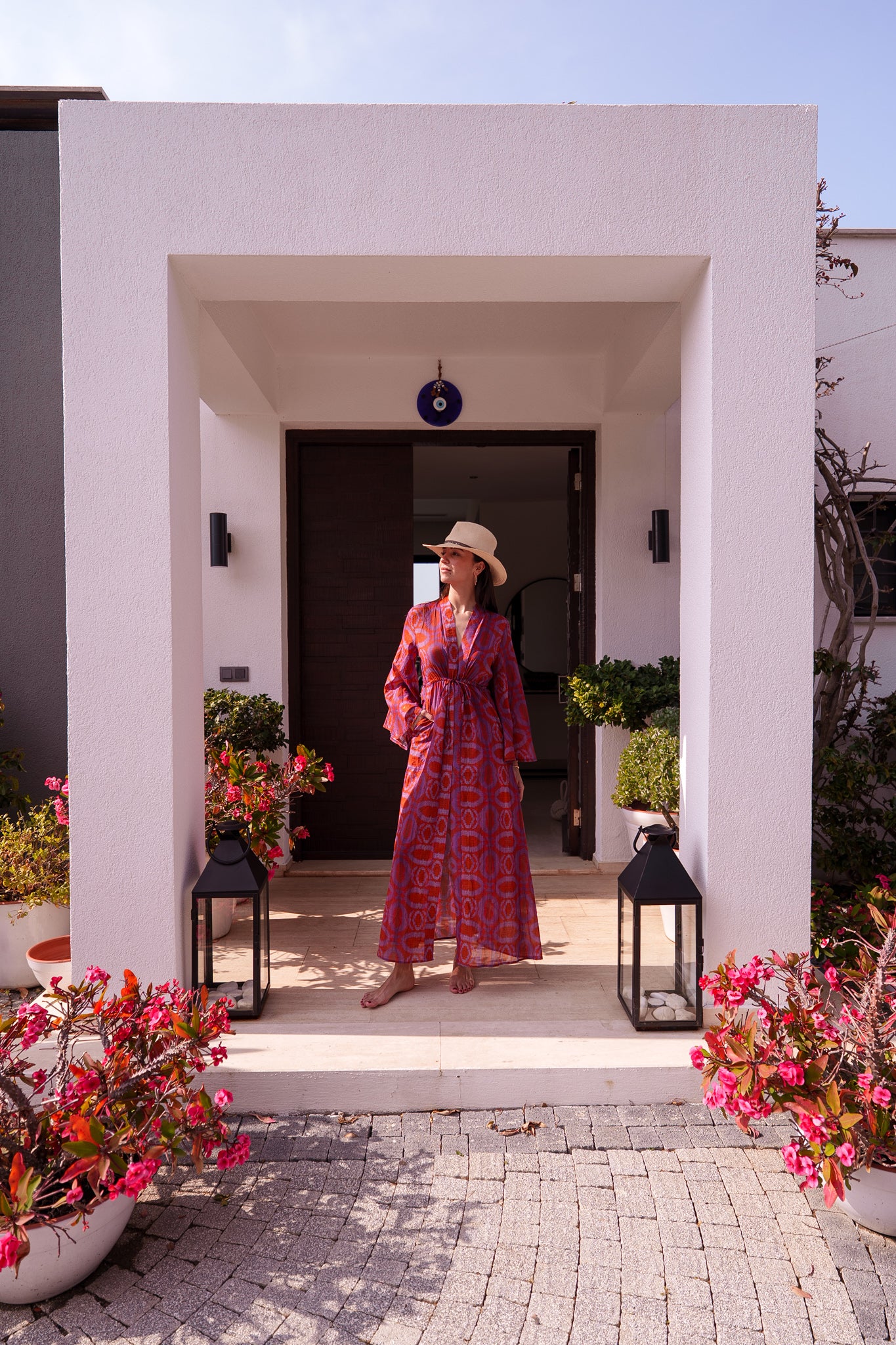 Mila kaftan - Orange purple embroidery