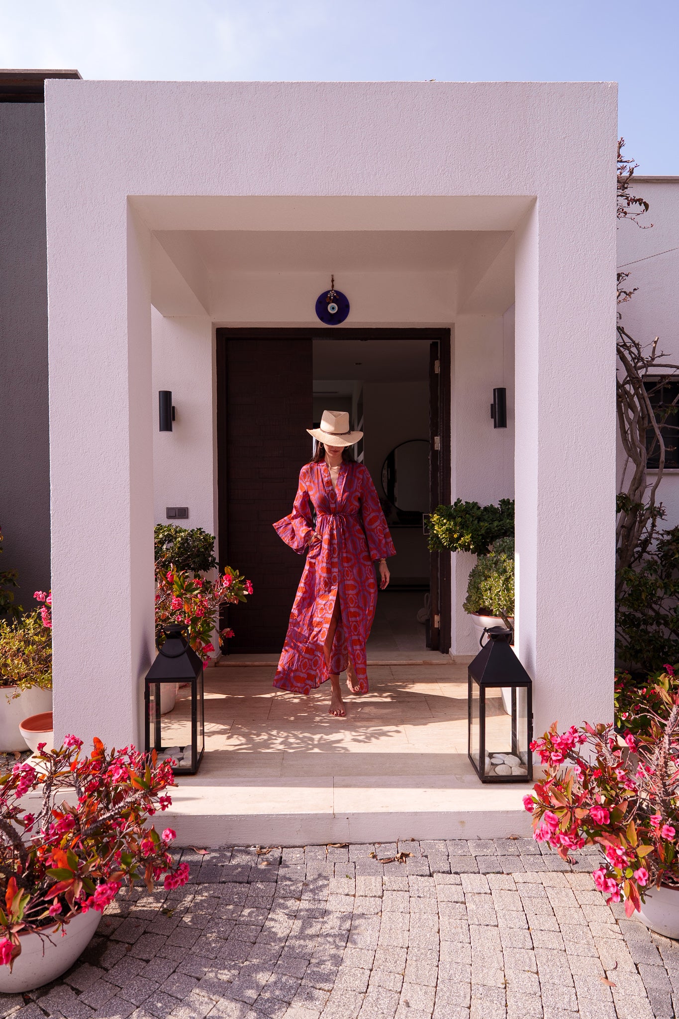 Mila kaftan - Orange purple embroidery