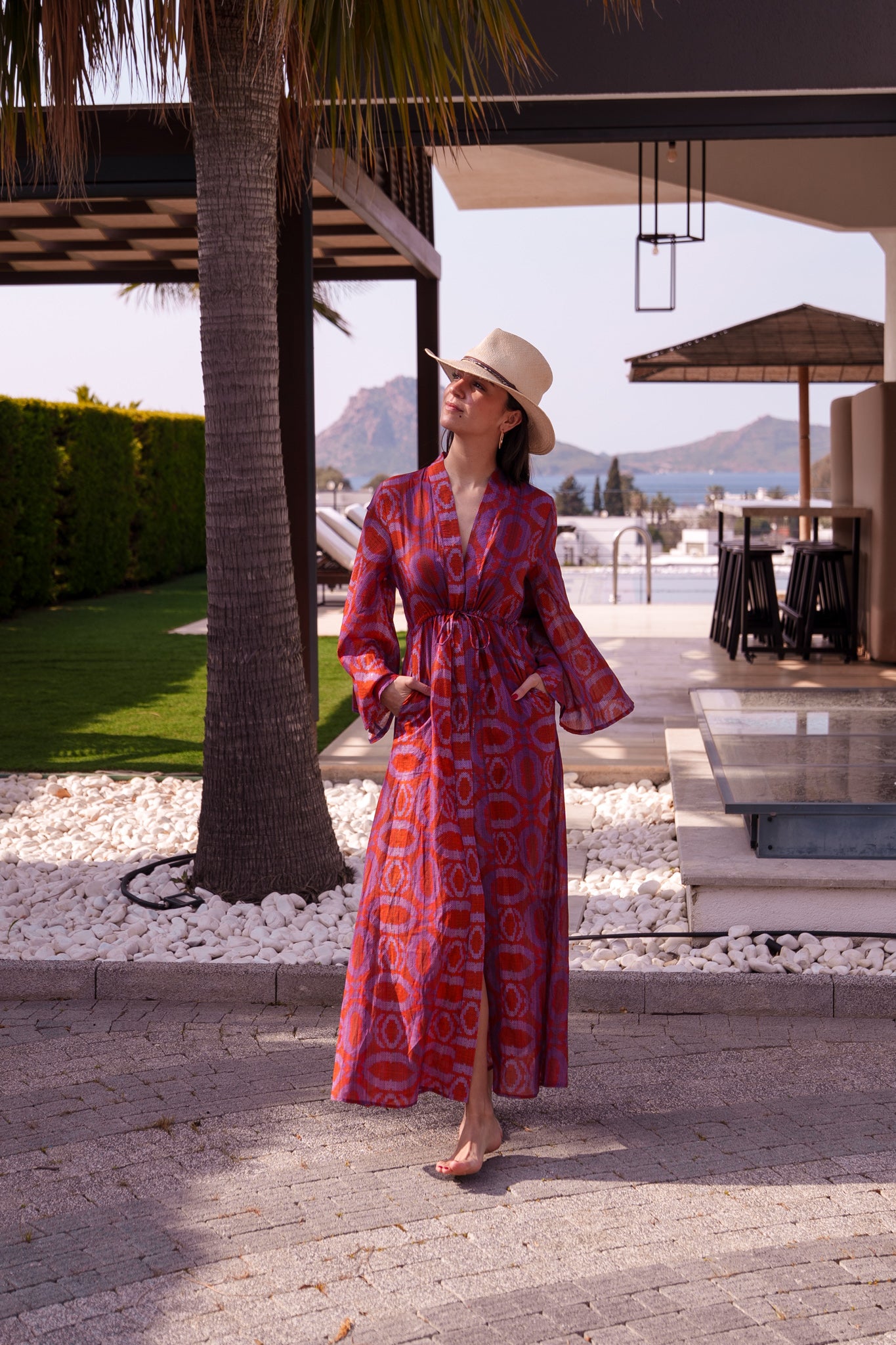 Mila kaftan - Orange purple embroidery