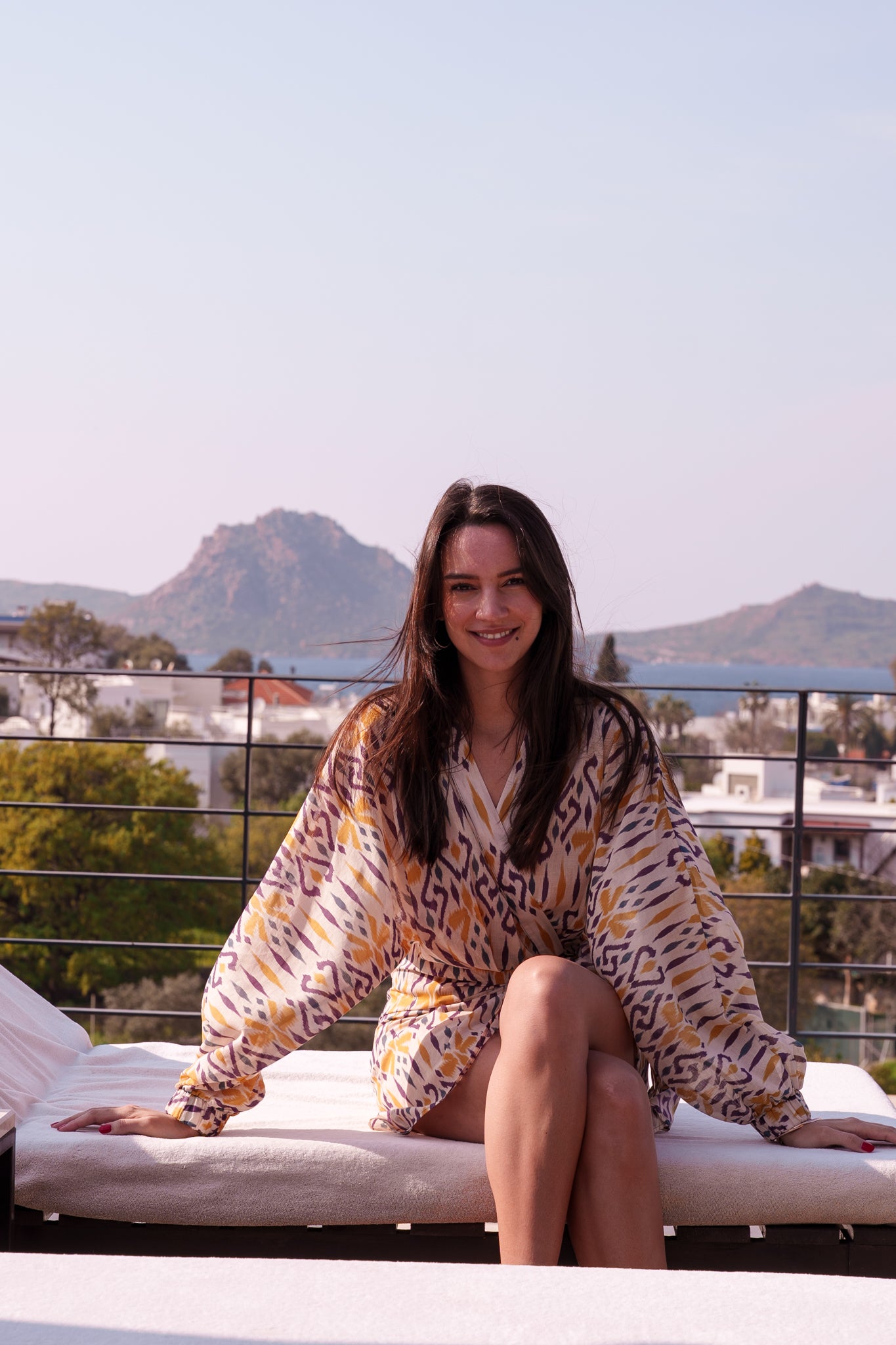 Suzy wrap dress - Yellow beige purple ikat