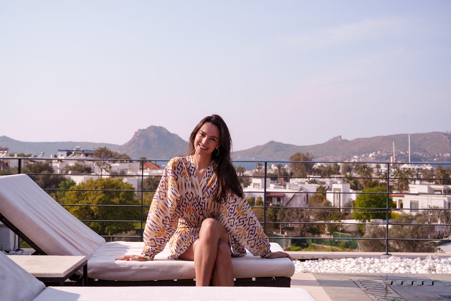 Suzy wrap dress - Yellow beige purple ikat