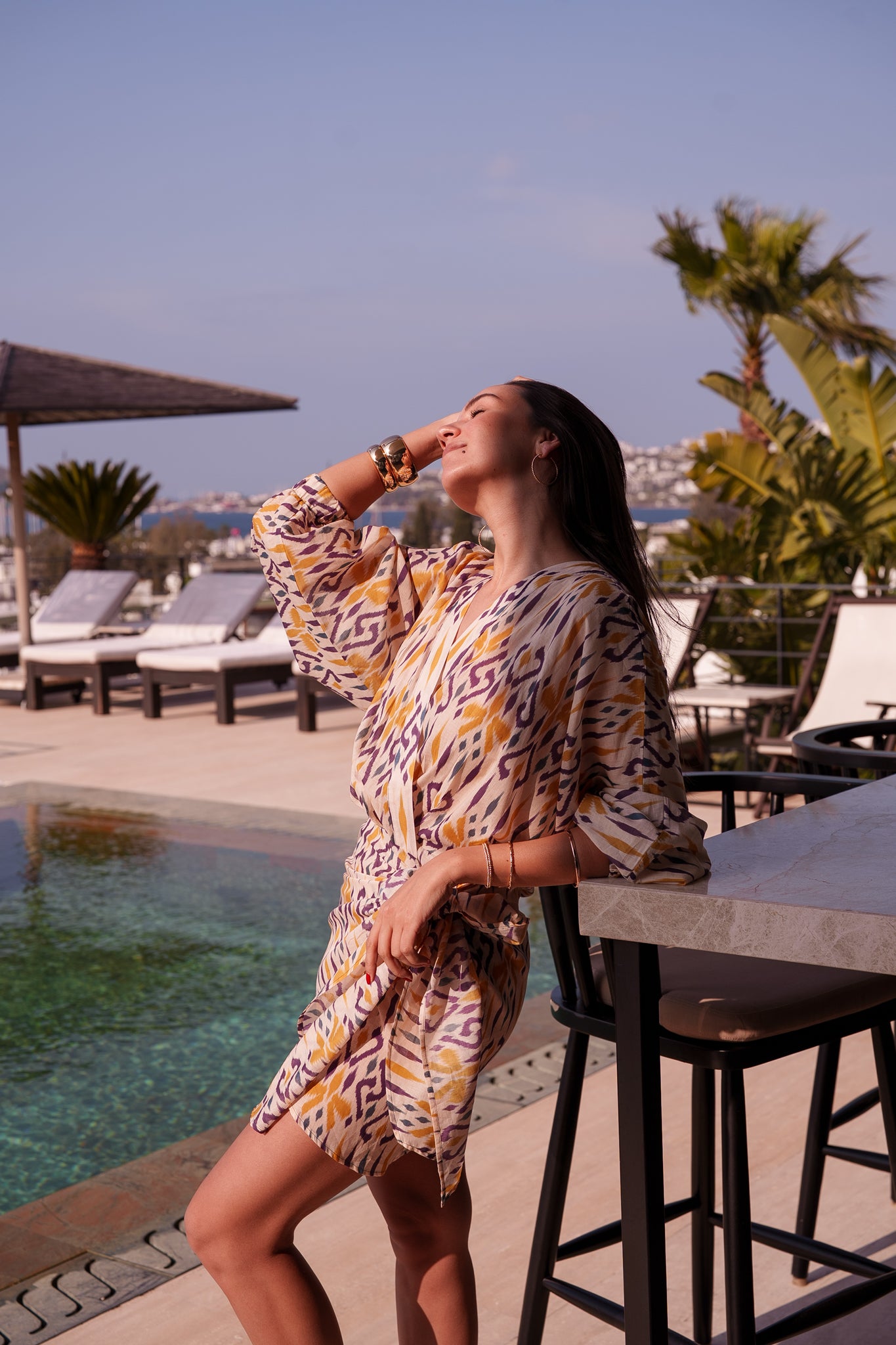 Suzy wrap dress - Yellow beige purple ikat