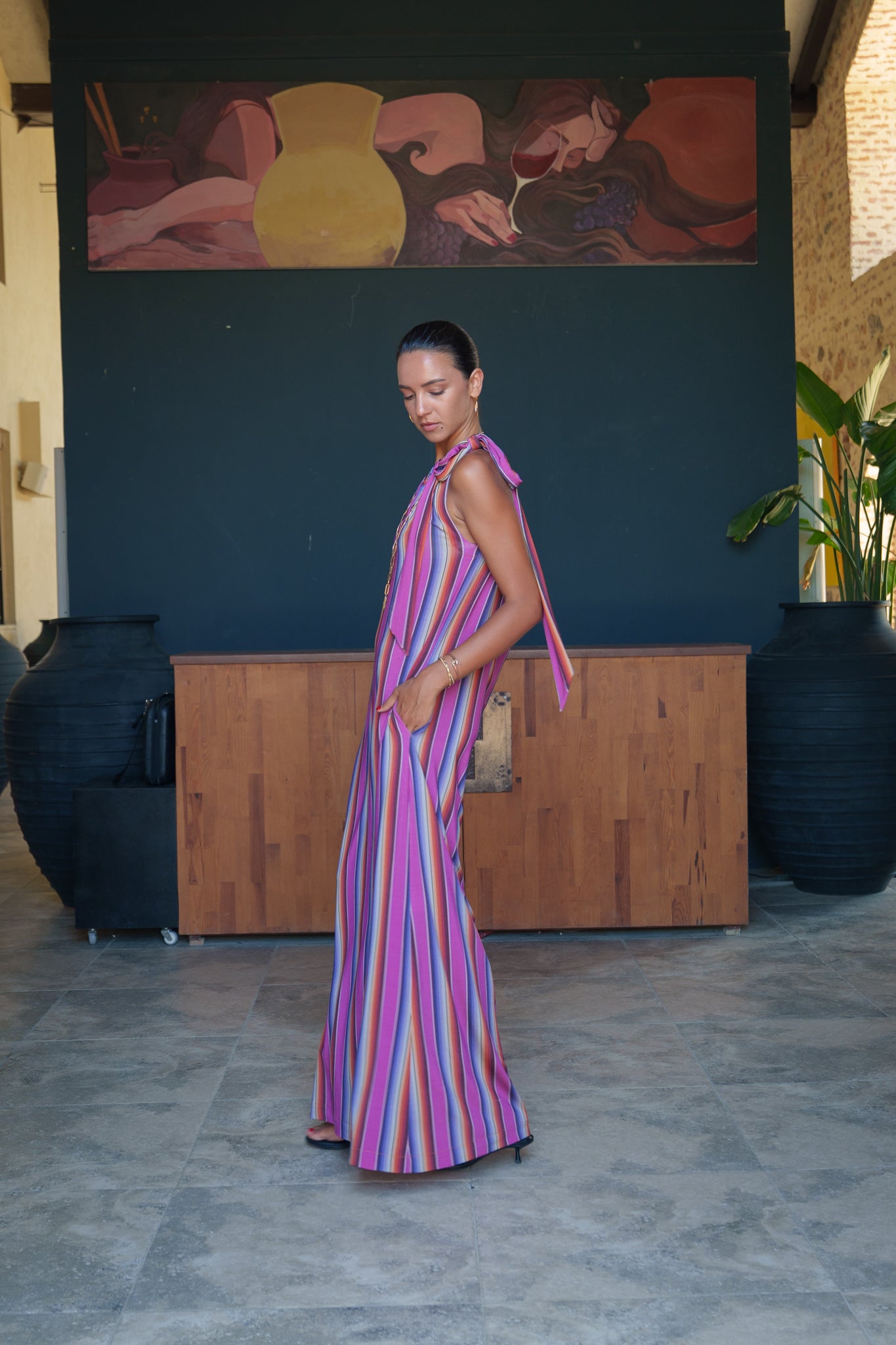 Ella dress - Fuchsia orange stripe