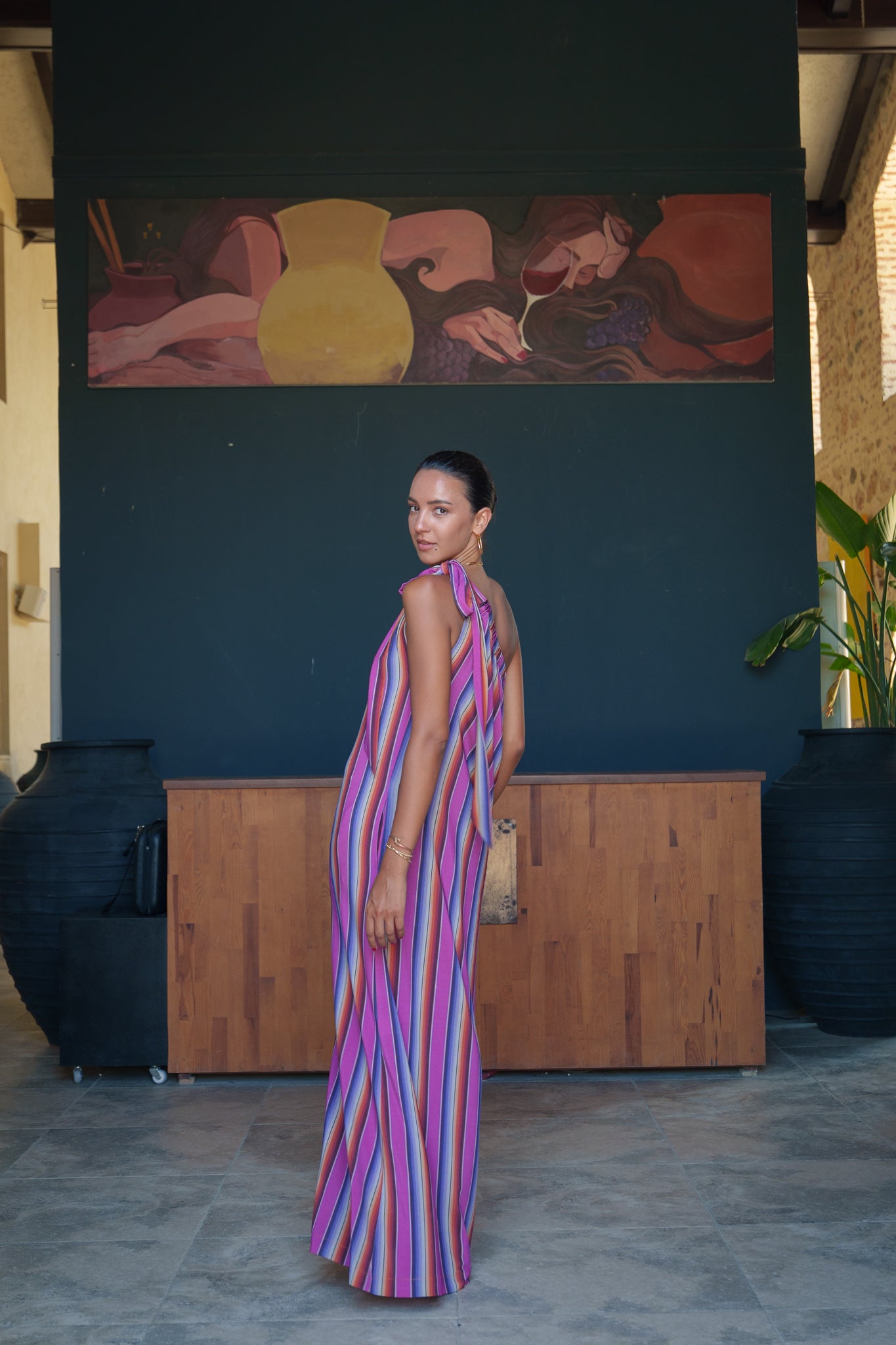 Ella dress - Fuchsia orange stripe