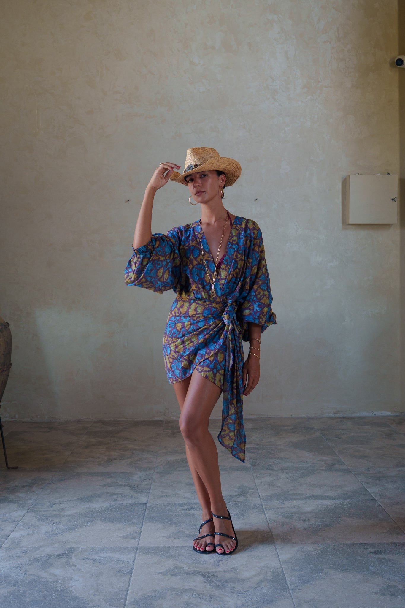 Suzy wrap dress - Bleu yellow ikat