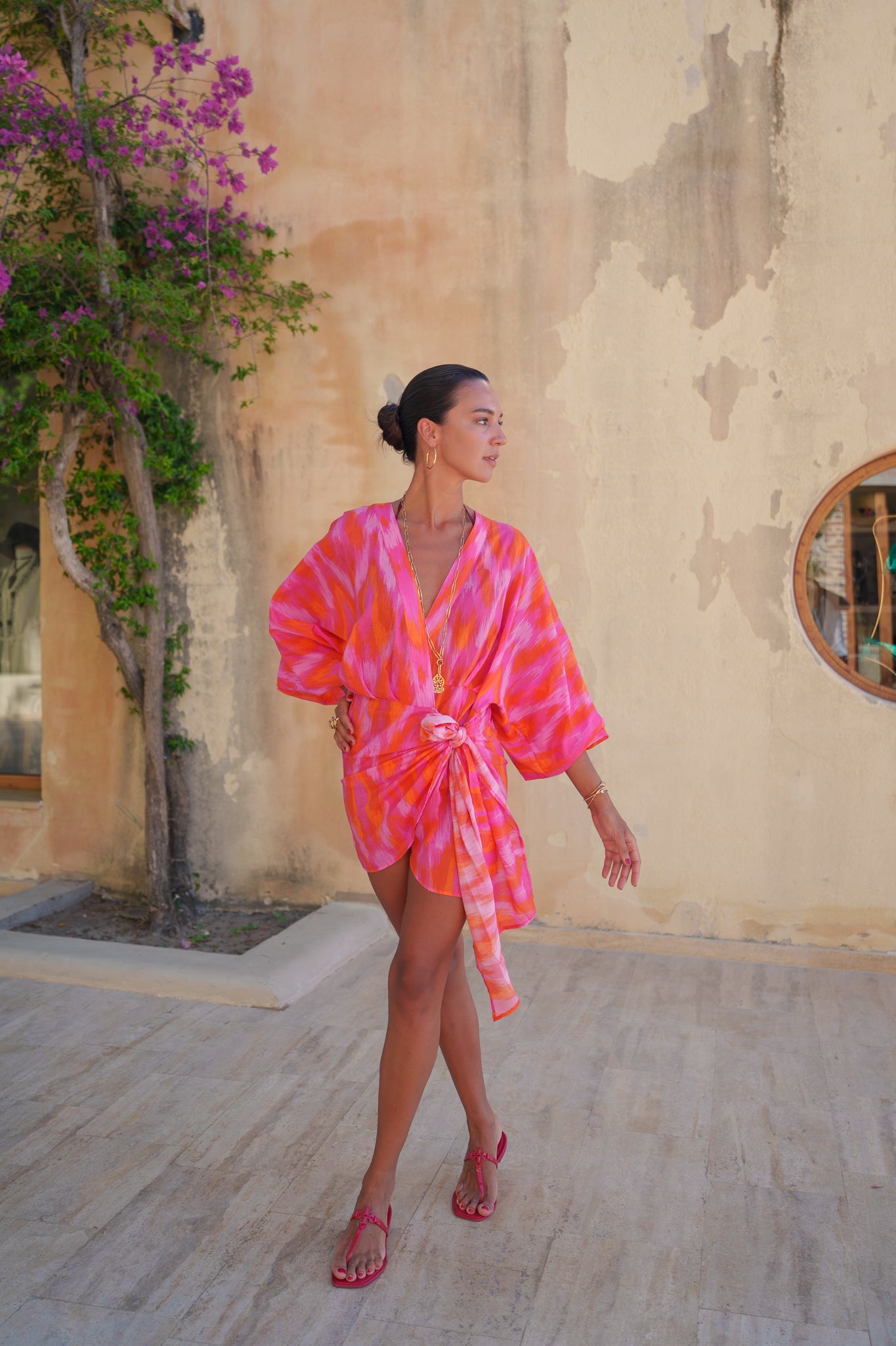 Suzy wrap dress - Neon pink ikat
