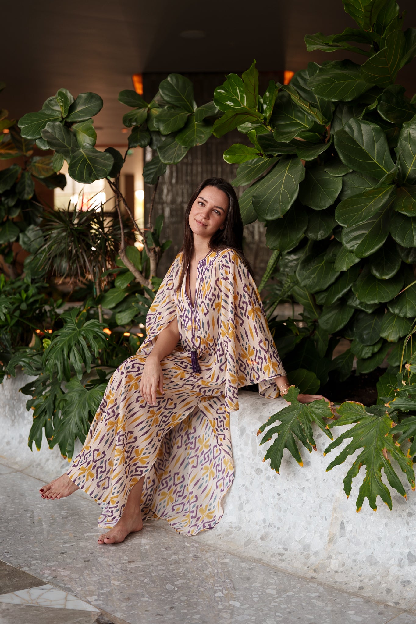 Anastasia Kaftan - Yellow beige purple ikat