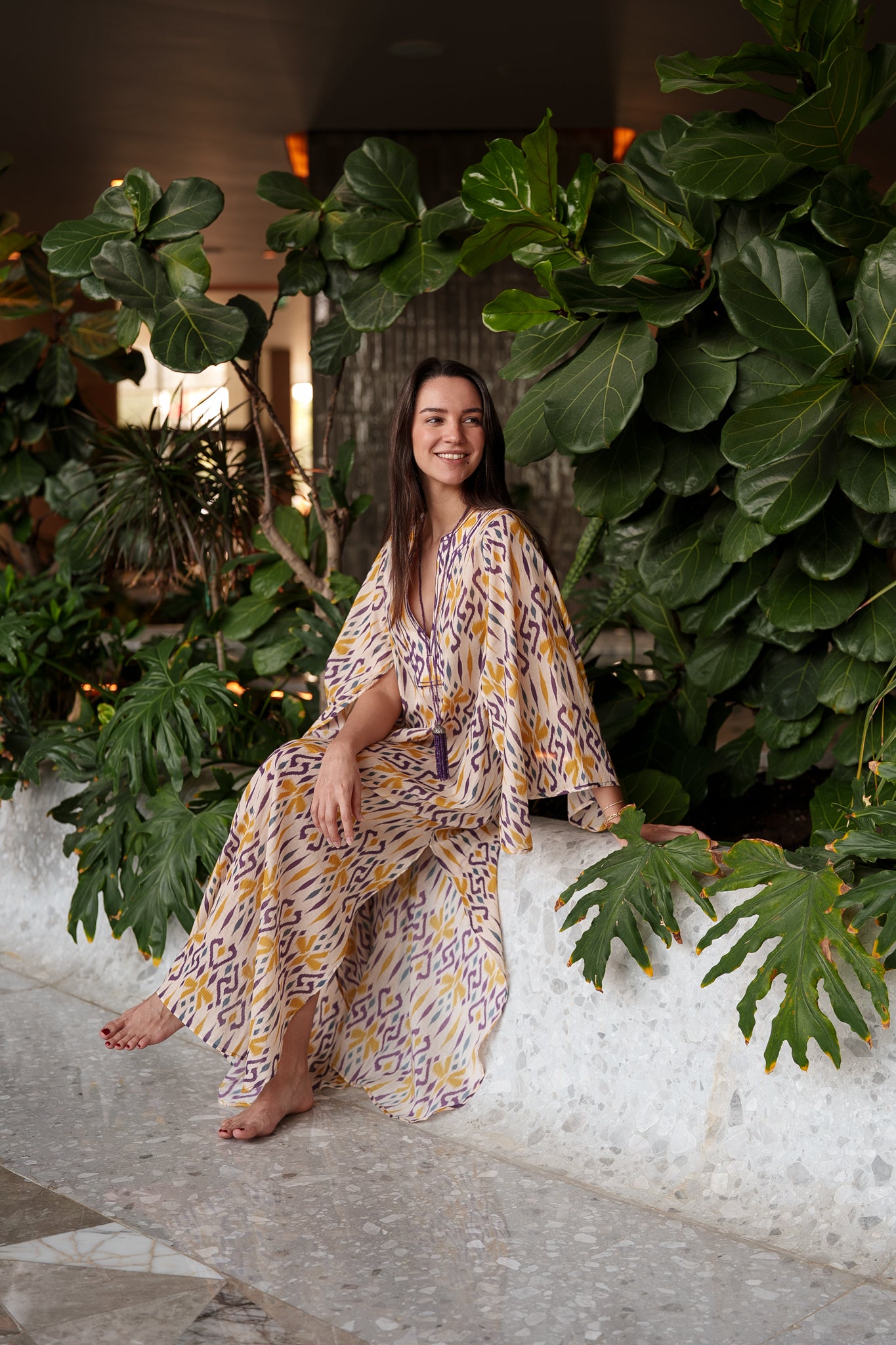 Anastasia Kaftan - Yellow beige purple ikat
