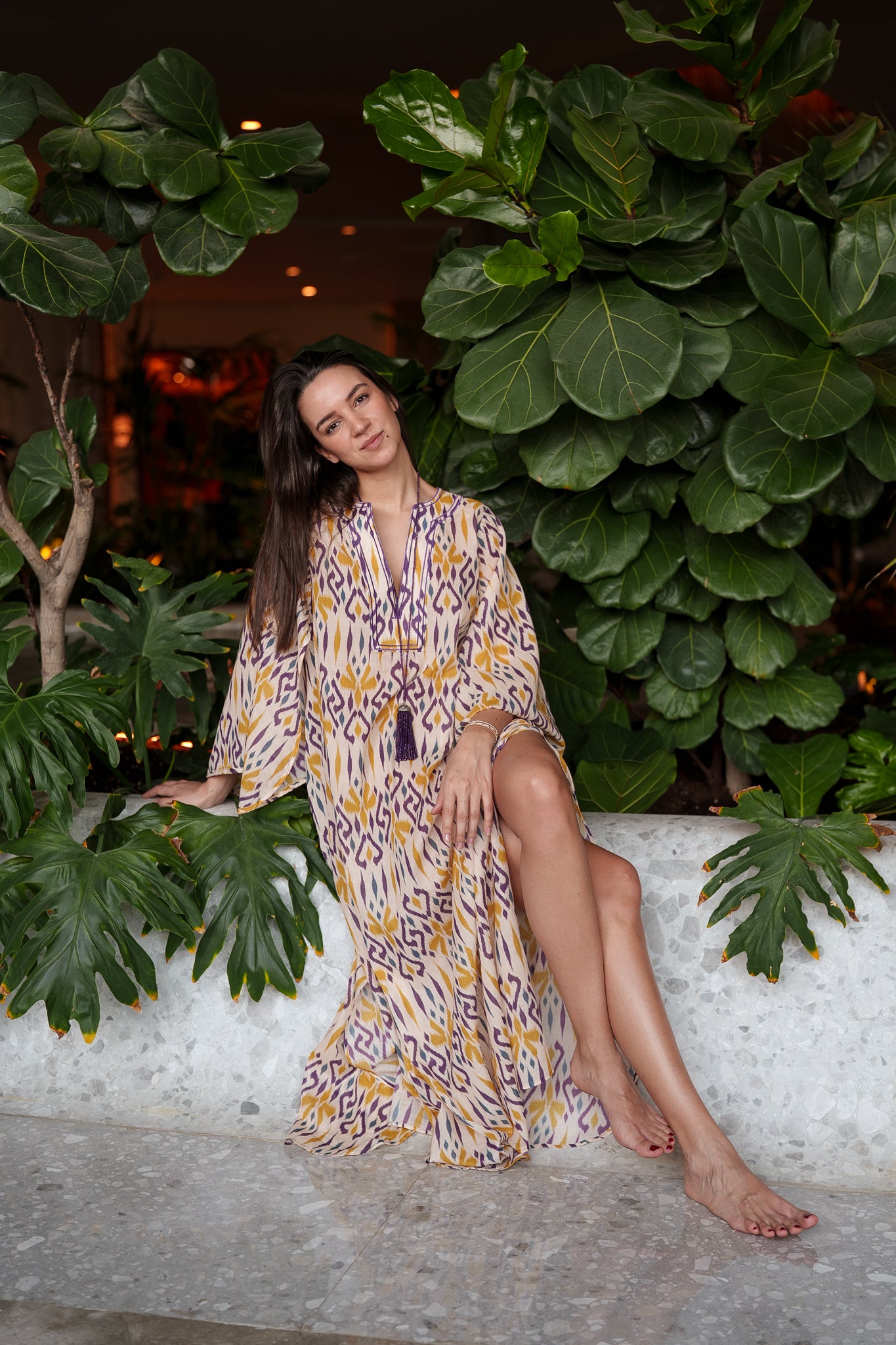 Anastasia Kaftan - Yellow beige purple ikat