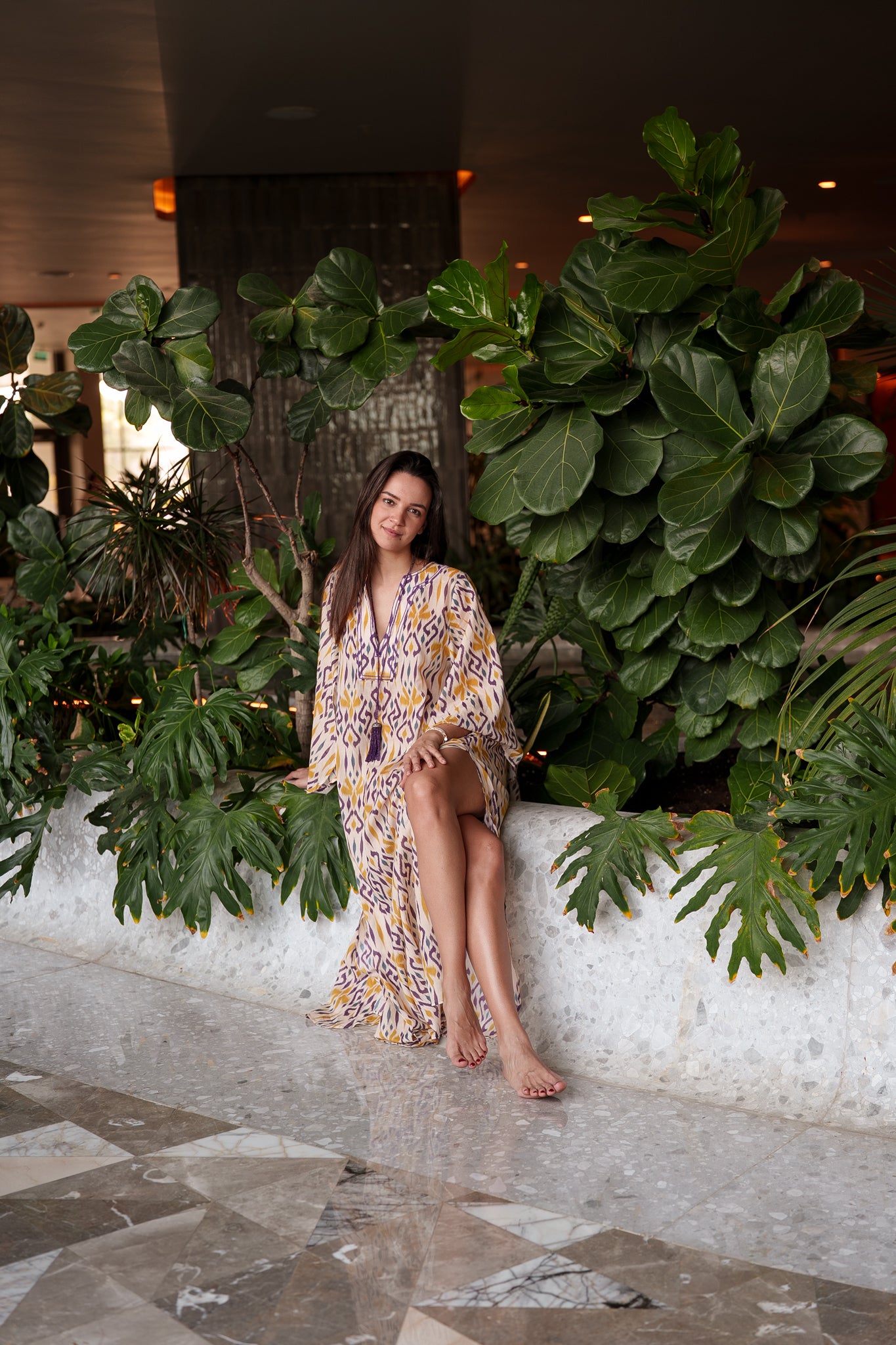 Anastasia Kaftan - Yellow beige purple ikat