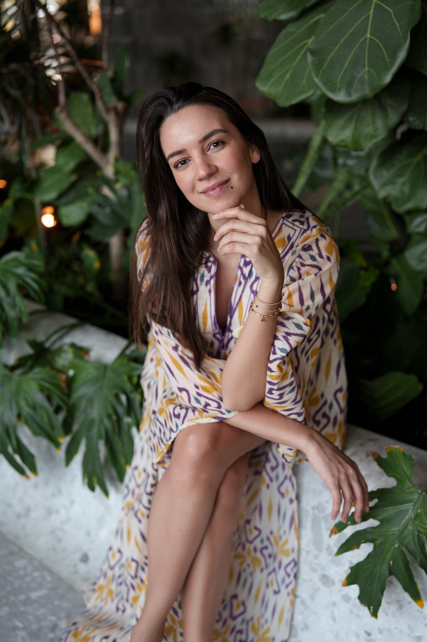 Anastasia Kaftan - Yellow beige purple ikat