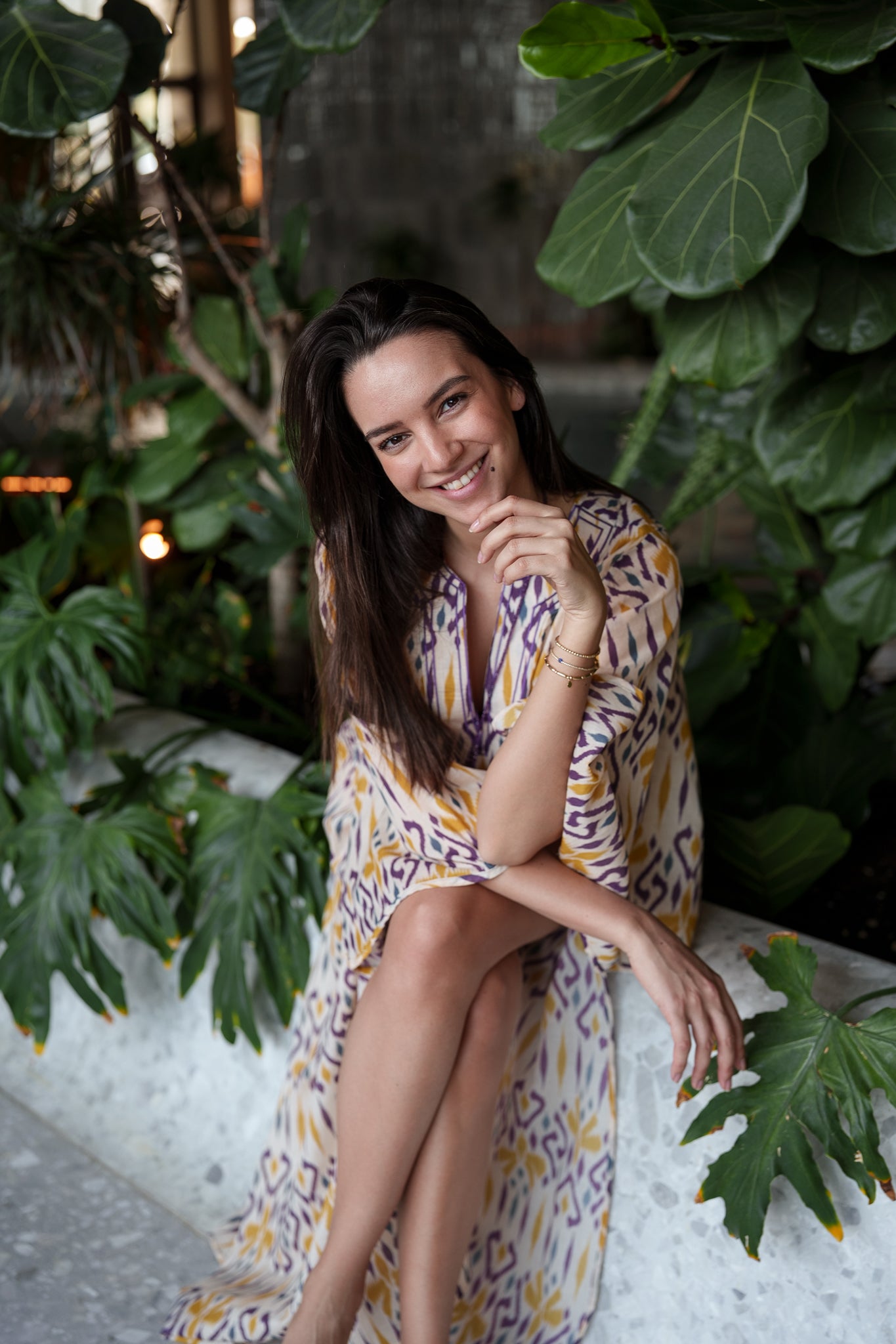 Anastasia Kaftan - Yellow beige purple ikat