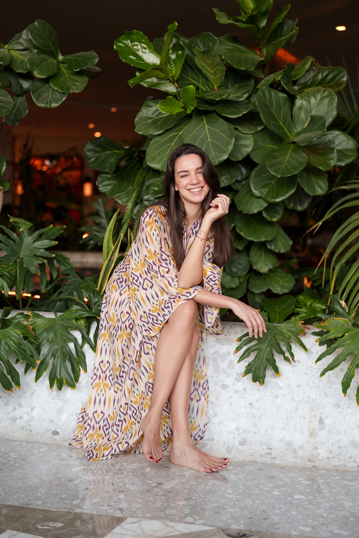 Anastasia Kaftan - Yellow beige purple ikat