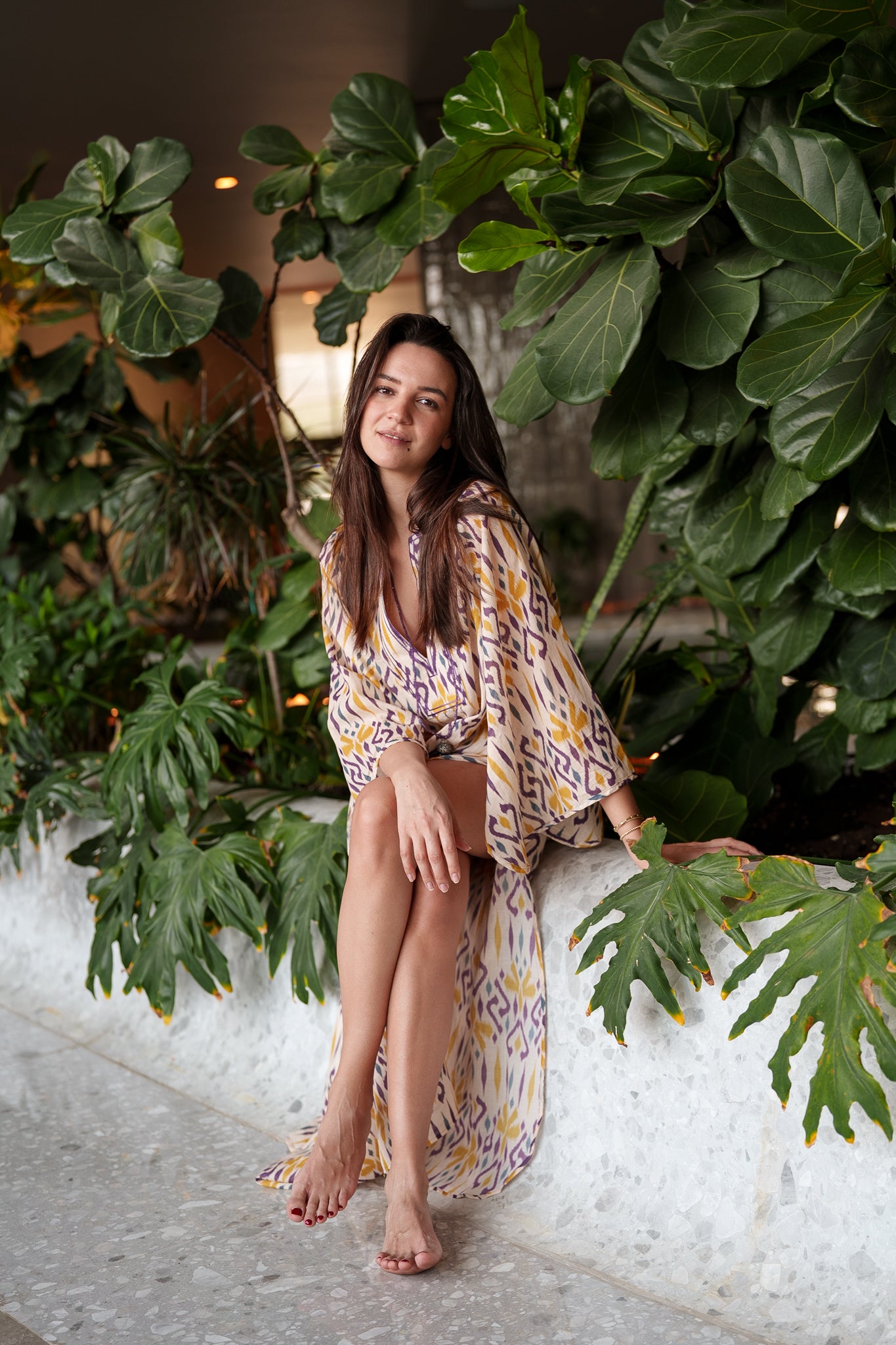 Anastasia Kaftan - Yellow beige purple ikat