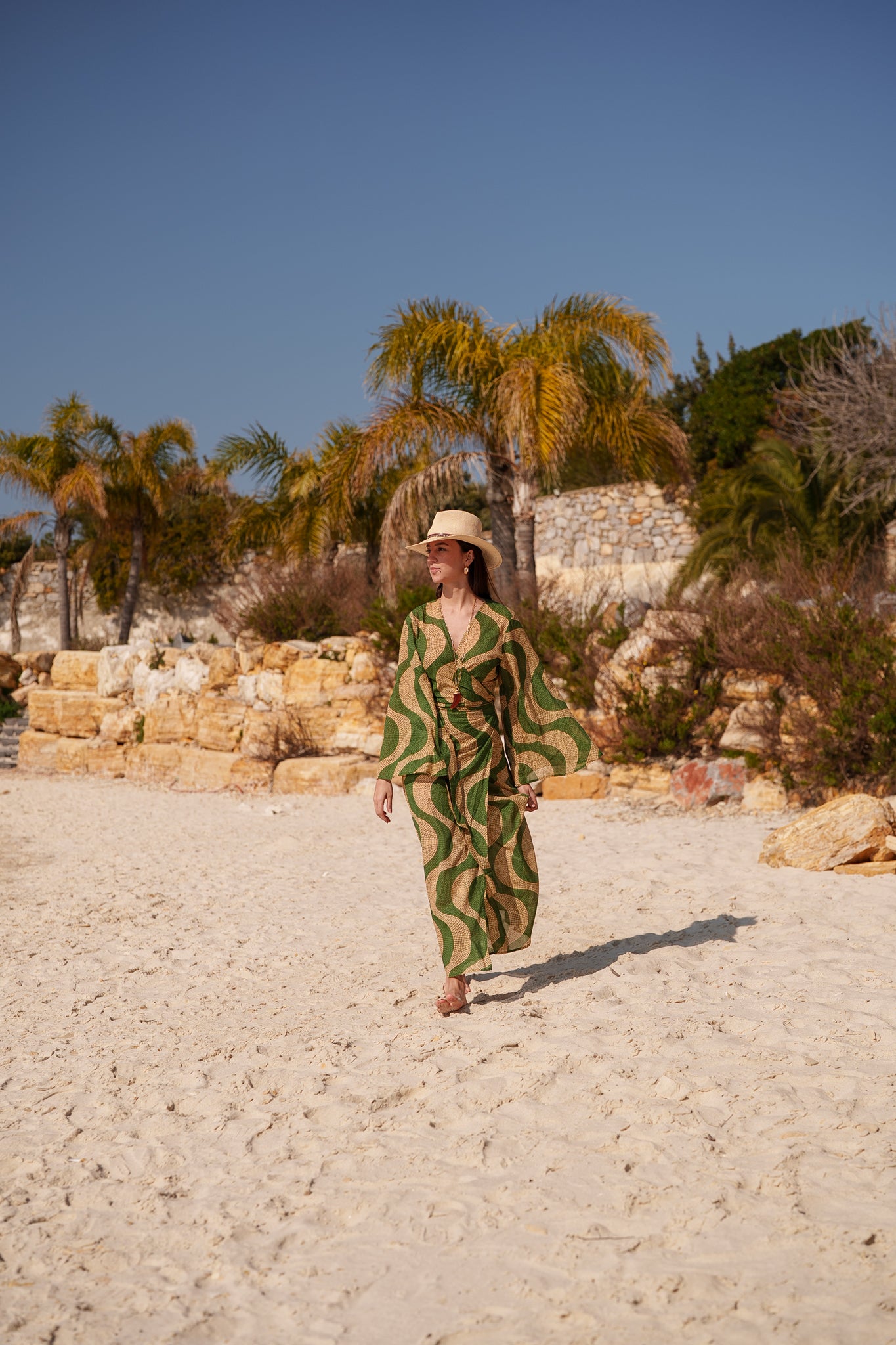 Josephine dress - Green beige tile