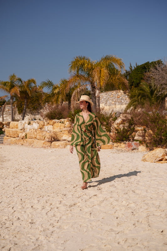 Josephine dress - Green beige tile