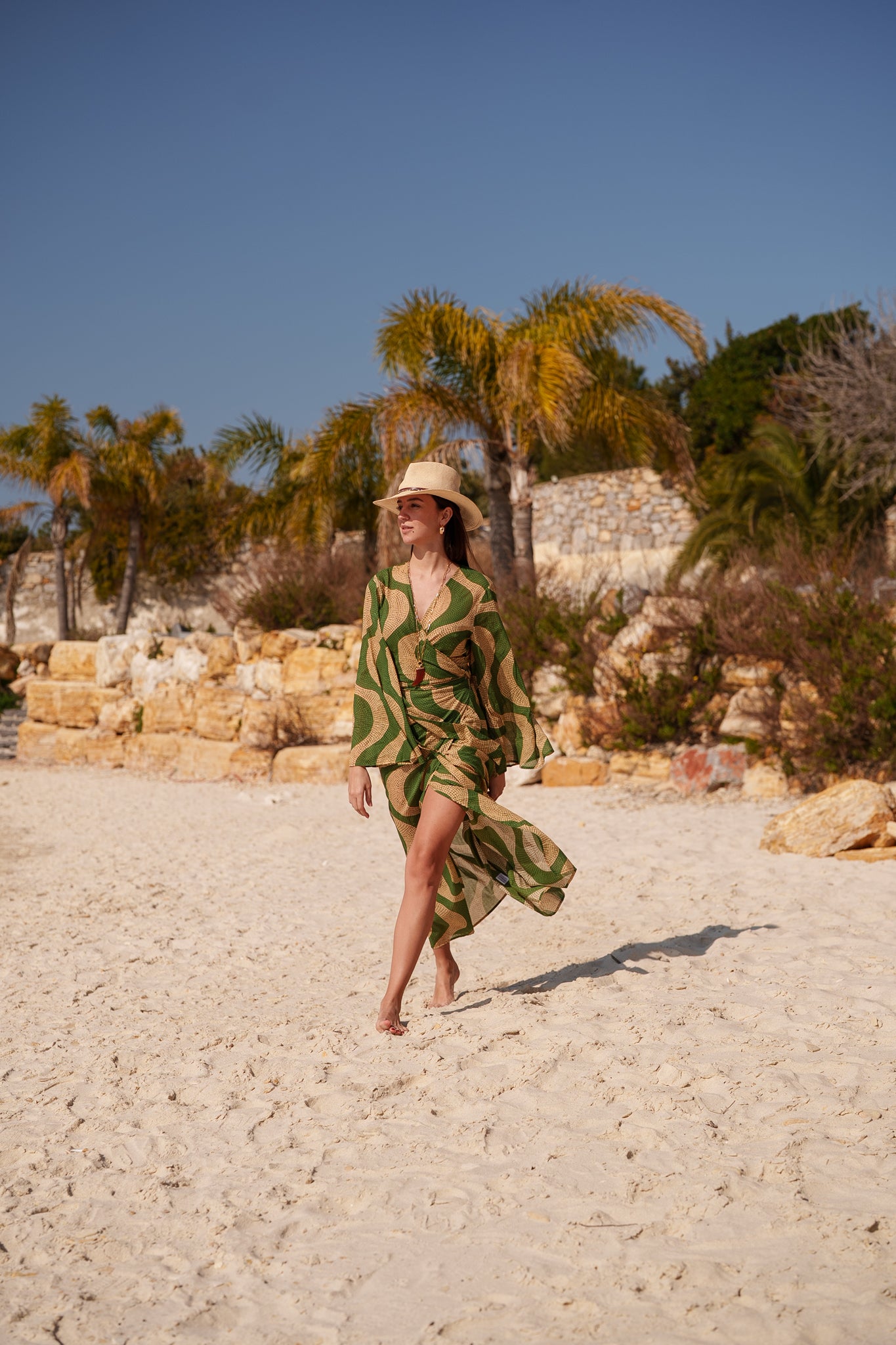Josephine dress - Green beige tile