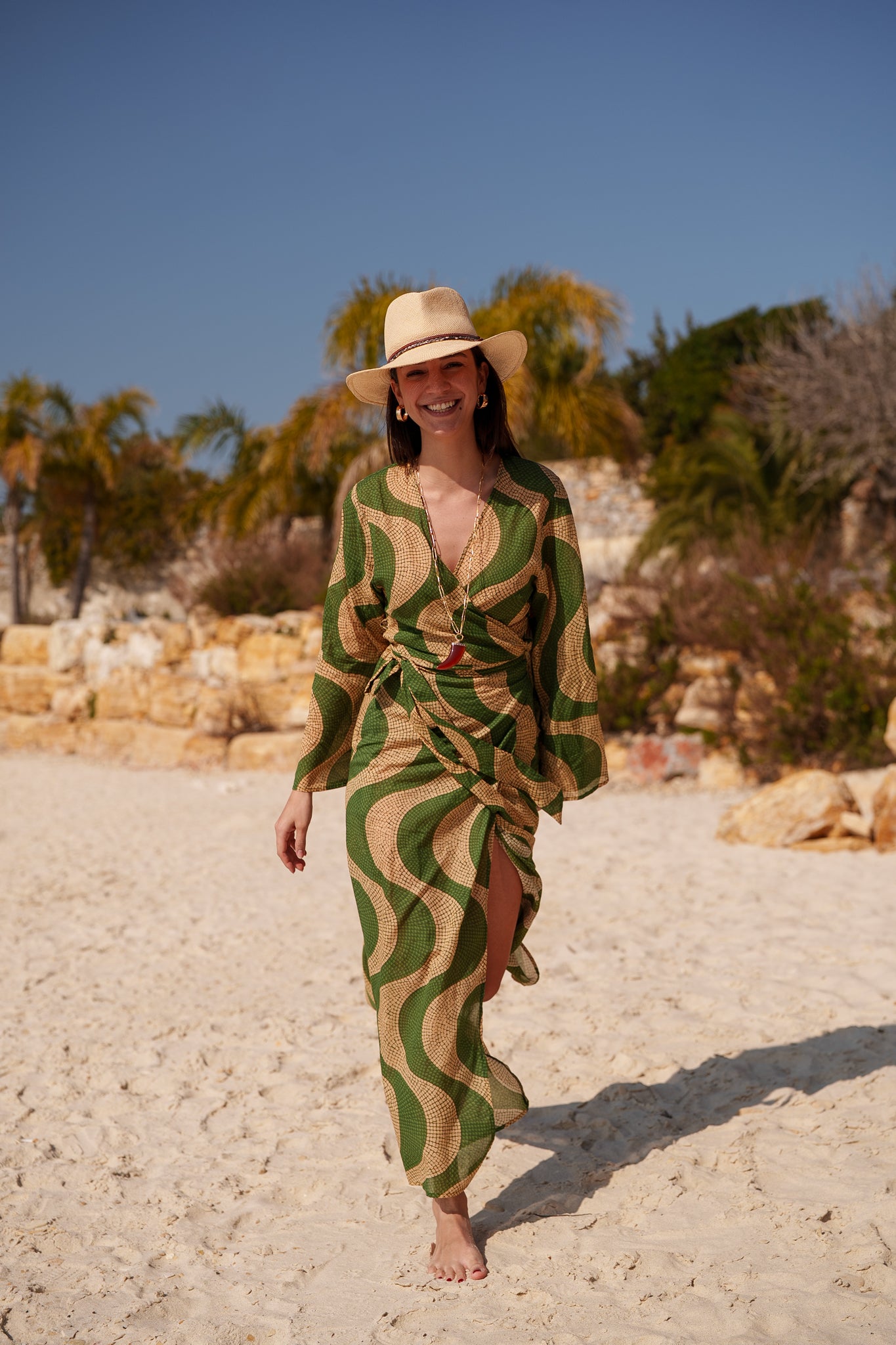 Josephine dress - Green beige tile