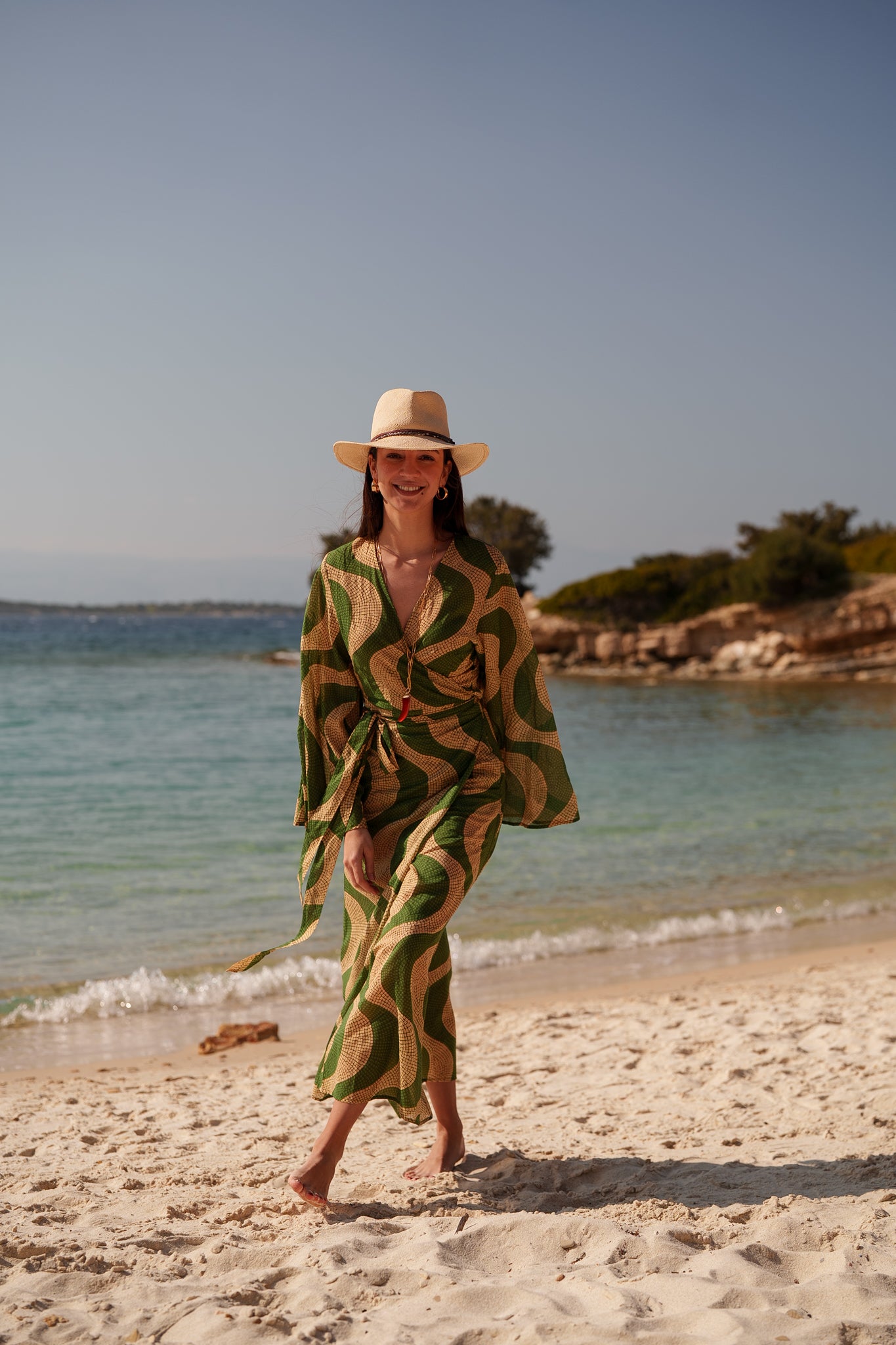 Josephine dress - Green beige tile