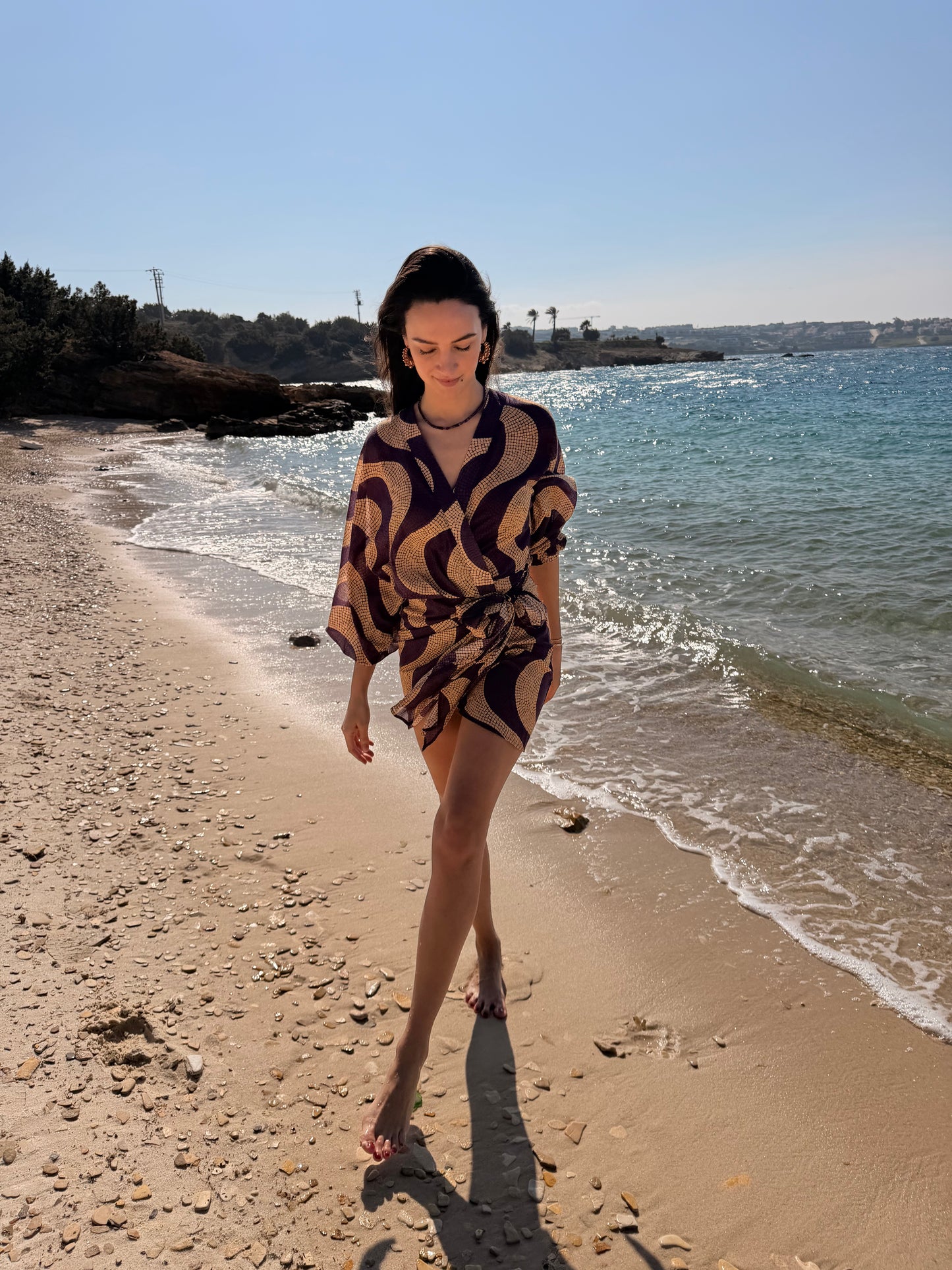 Suzy wrap dress - Purple beige tile