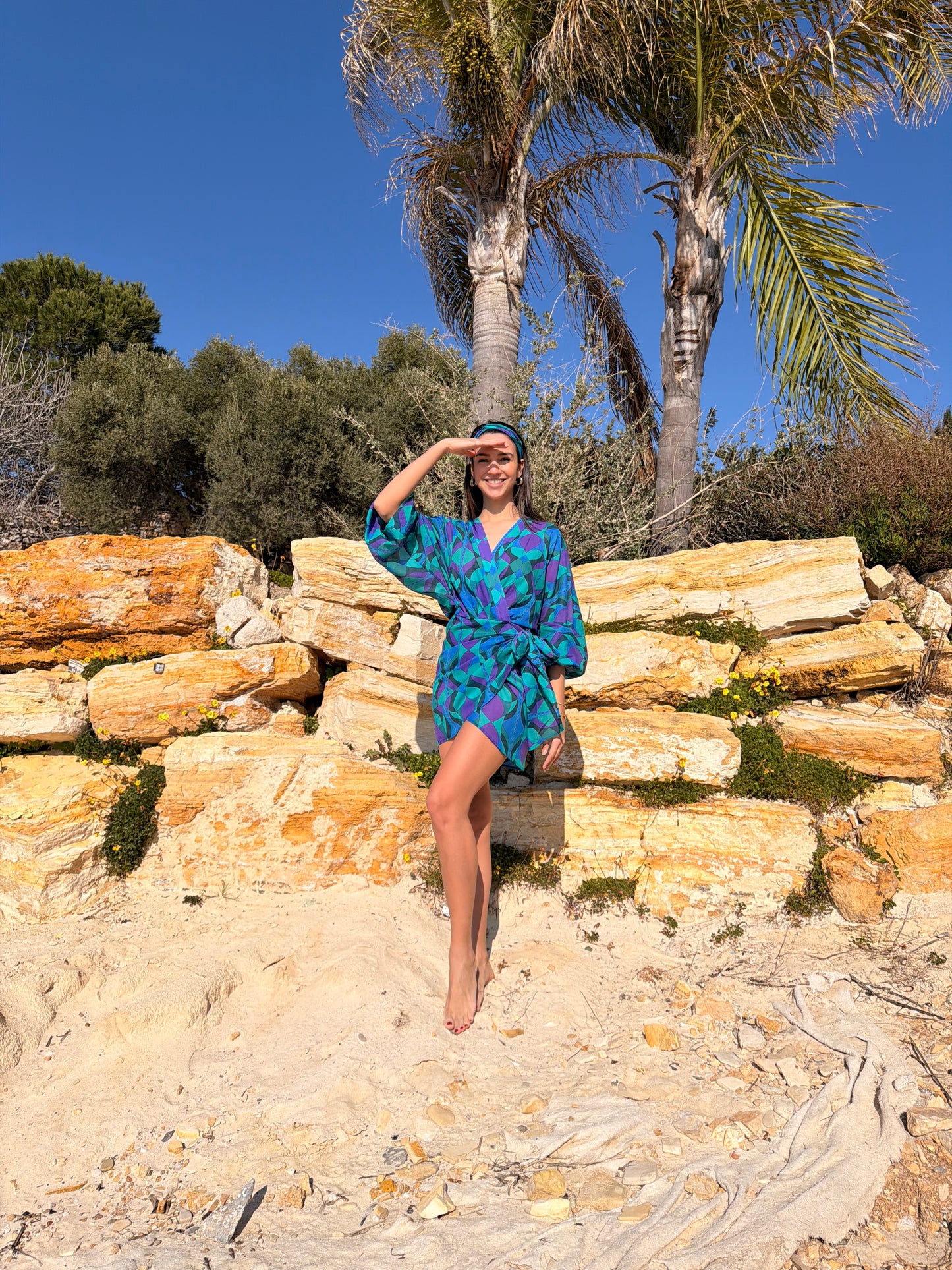 Suzy wrap dress - Purple green retro