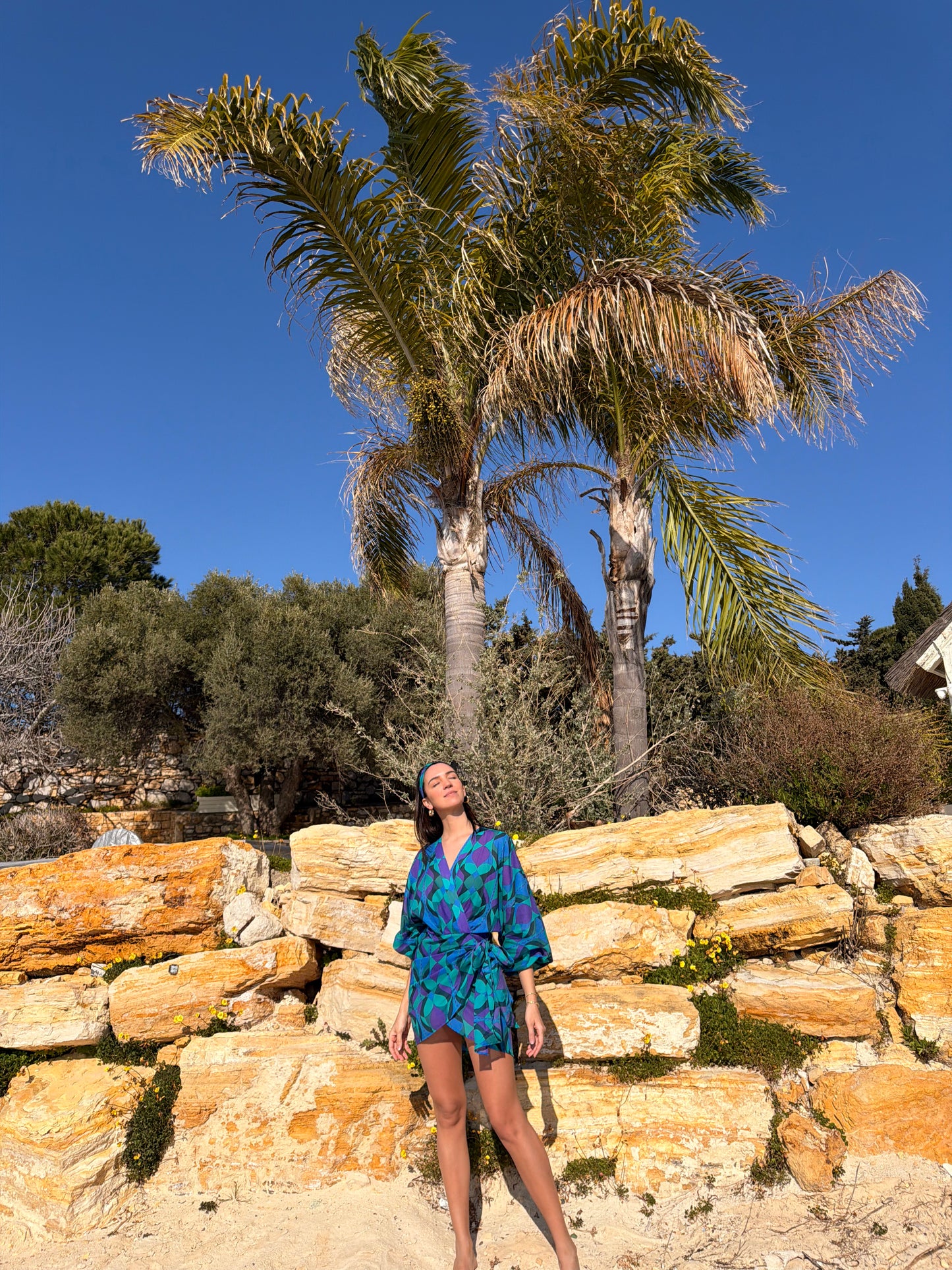 Suzy wrap dress - Purple green retro