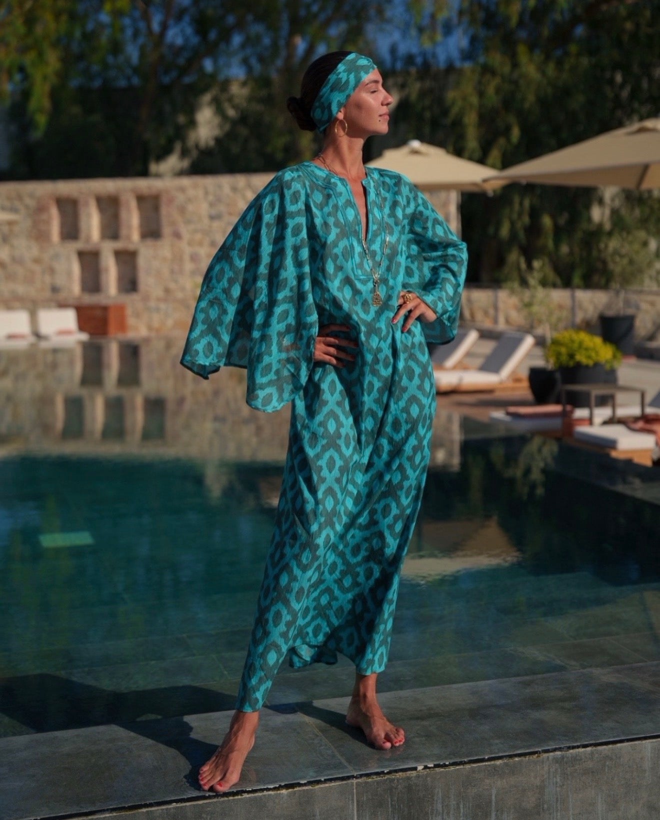 Anastasia Kaftan - Green turquoise ikat