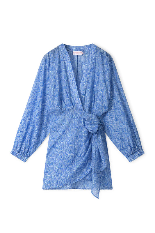 Suzy wrap dress - Blue white fan