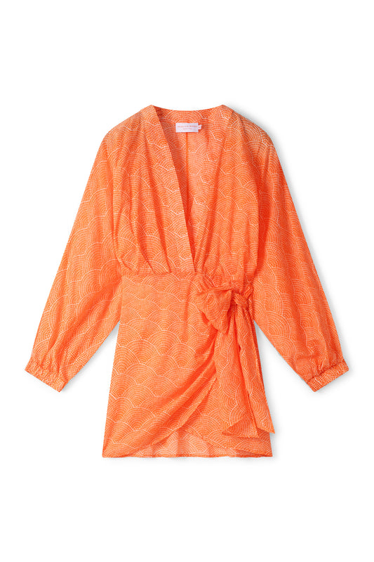 Suzy Wrap dress - Orange white fan